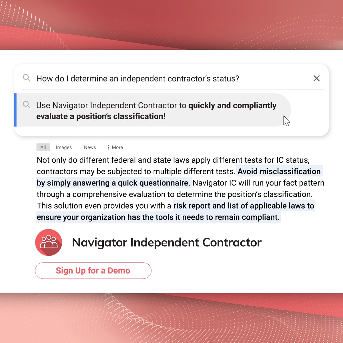 #FederalLaws &amp; #StateLaws apply different tests to determine an #IndependentContractor's status. Avoid misclassification with Navigator IC! 
#ComplianceHR #IC #Contractor #EmploymentLaw #LaborLaw #Classification hubs.ly/Q03hKGwm0