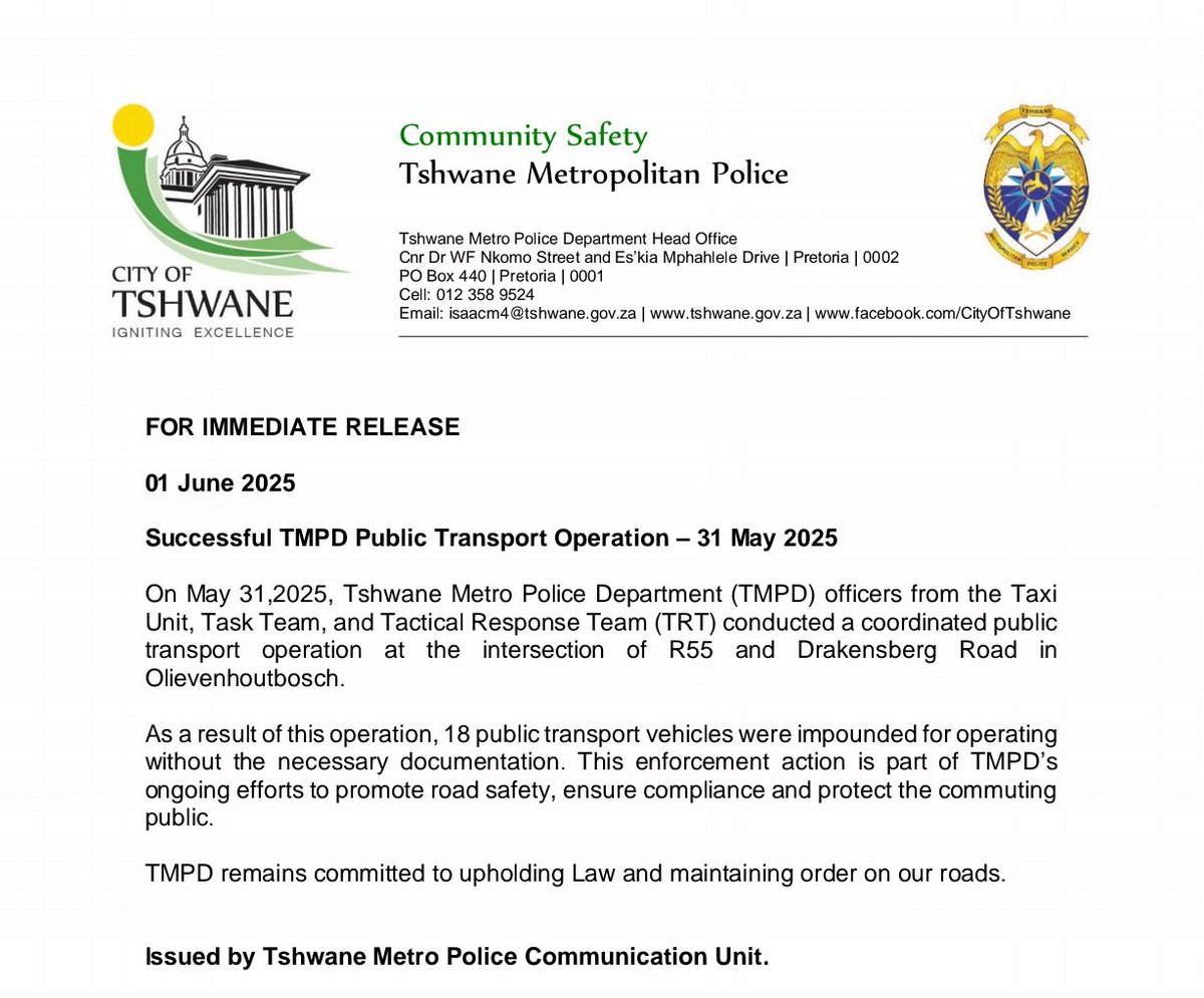 Successful TMPD Public Transport Operation #TMPDsafety