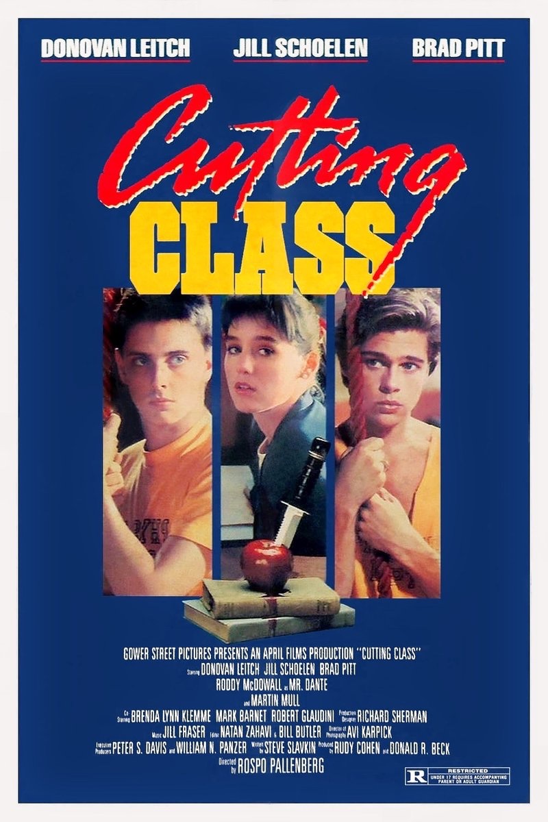 EugWSerra's tweet image. On July 17, 1989, Cutting Class was released on video in the U.S.  #CuttingClass #JillSchoelen
#BradPitt #DonovanLeitch
#RoddyMcDowall #MartinMull