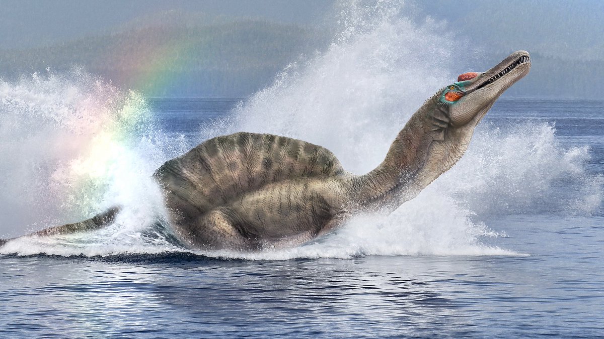 Today seems like an appropriate day to repost my old Spinosaurus illustration, complete with rainbow. 🌈