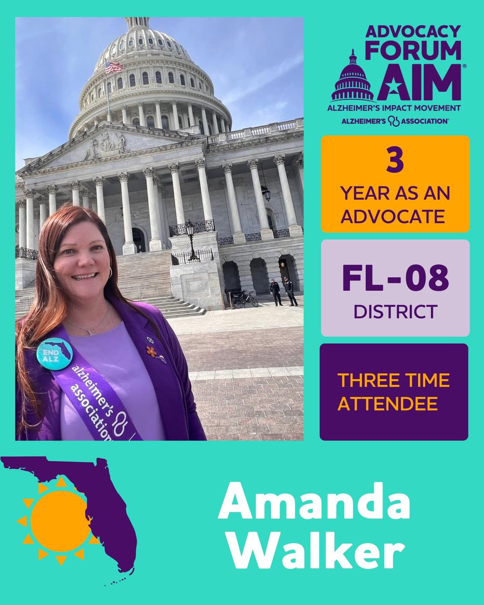 AlzAdvocacyFL's tweet photo. We are just one week away from the AIM Advocacy Forum. We are thrilled to have @mandabrooke01 joining us for her third #ALZForum. She is representing the 8th Congressional District. Amanda is not only an incredible advocate but also chairs the Space Coast #Walk2EndAlz. https://t.co/K2oYohNYER