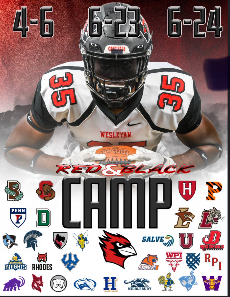 Can’t wait to attend Wesleyans Red and black camp June 23rd! Thanks <a href="/CoachDiCenzo/">Dan DiCenzo</a> for the invite, CANT WAIT! <a href="/CoachDBenoit/">David Benoit</a> <a href="/Coach_Lud/">Eric Ludwig</a> 
<a href="/CoachSheeks/">Adam Chicoine</a> <a href="/QueJones614/">Quentin Jones, MSL</a> <a href="/CoachPLeone/">Pat Leone</a> <a href="/CoachDorf/">Ben Dorfman</a>
🏆🔴⚫️#ROLLCARDS⚫️🔴🏆