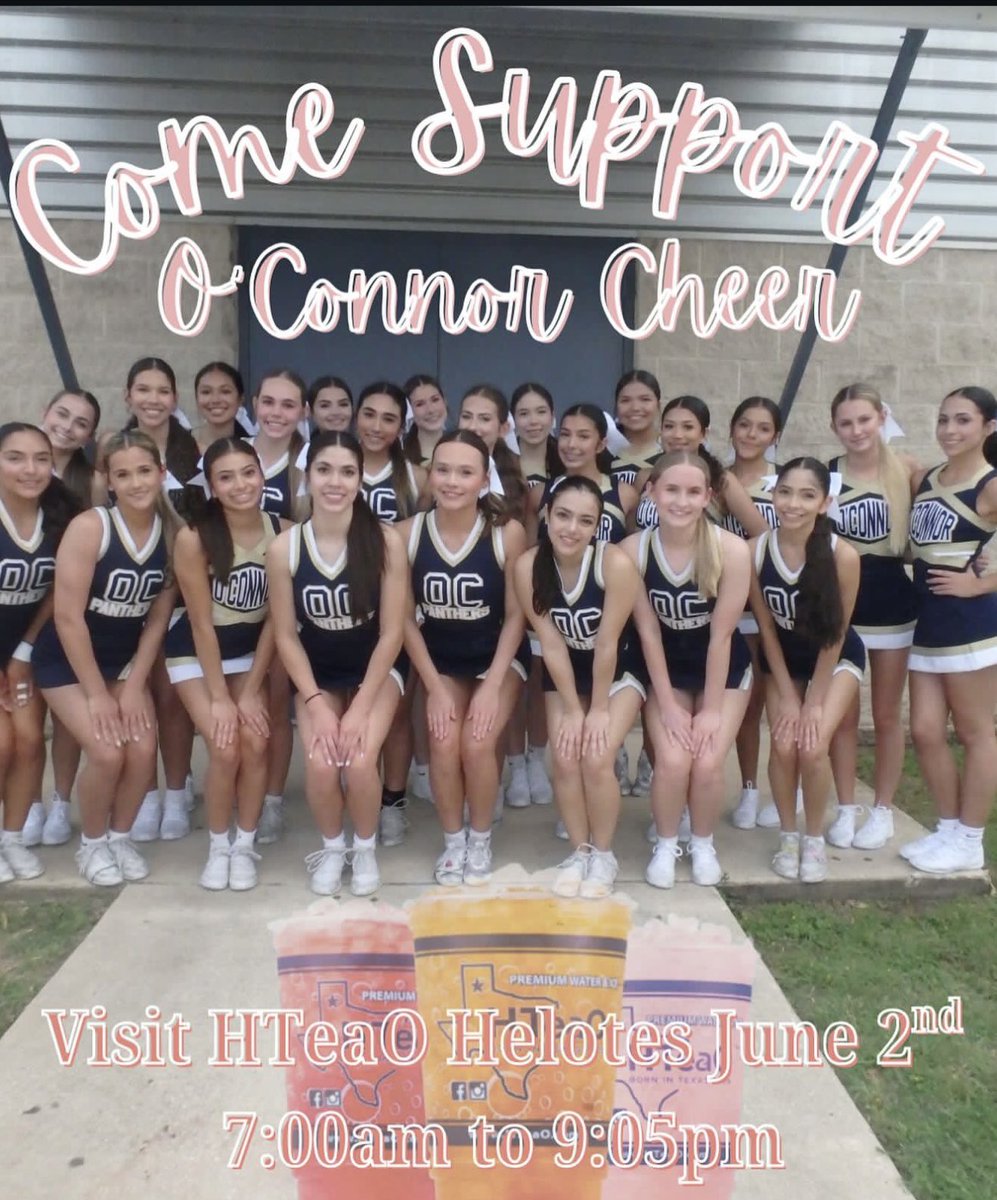 Support OC Cheer at HTeaO Monday, June 2nd anytime between 7am and 9pm! Just mention O’Connor Cheer when ordering!