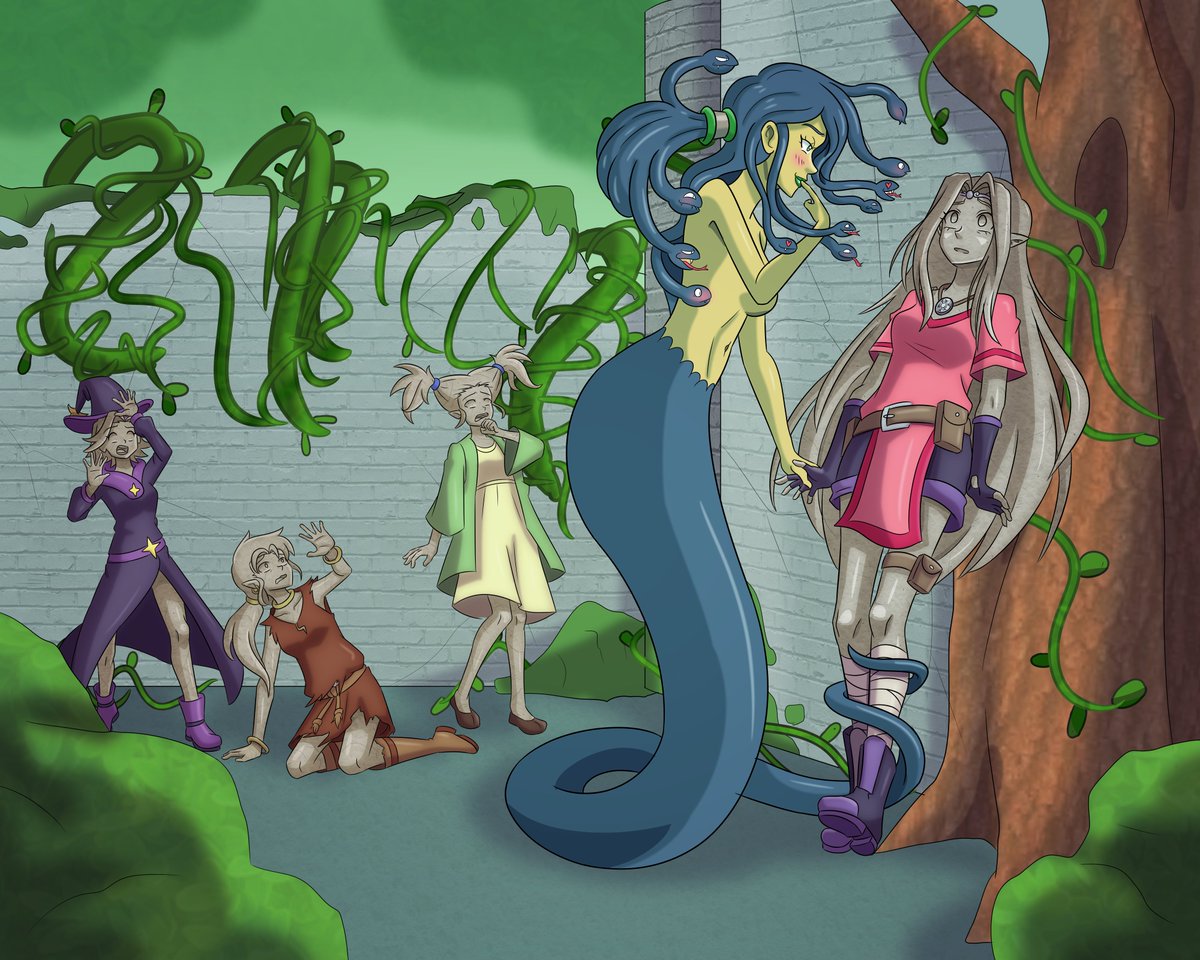 "Assamnii made a big mistake in exploring the labyrinth, and learned the hard way that Nuvini, the Gorgon, had that place as her home.
And now, she will join all the other poor souls who met the same fate as part of Nuvini's statue collection"

Commission for AfterShock
Enjoy!