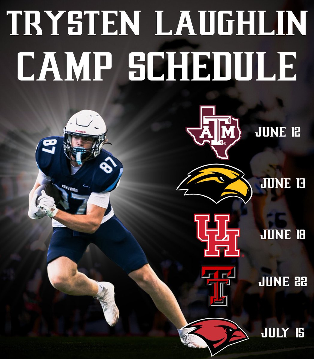 Trysten Laughlin (@trystenlaughlin) on Twitter photo Fired up for camp season! Excited for the opportunity to get better and show what I can do!
<a href="/KHSMustangFBall/">“The Kingwood” Mustang Football</a> <a href="/CoachBence/">Christopher Bence</a> <a href="/KWCoachMel/">Cale Melton</a> <a href="/CoachRTurner_/">Reginald Turner II</a> Fired up for camp season! Excited for the opportunity to get better and show what I can do!
<a href="/KHSMustangFBall/">“The Kingwood” Mustang Football</a> <a href="/CoachBence/">Christopher Bence</a> <a href="/KWCoachMel/">Cale Melton</a> <a href="/CoachRTurner_/">Reginald Turner II</a>