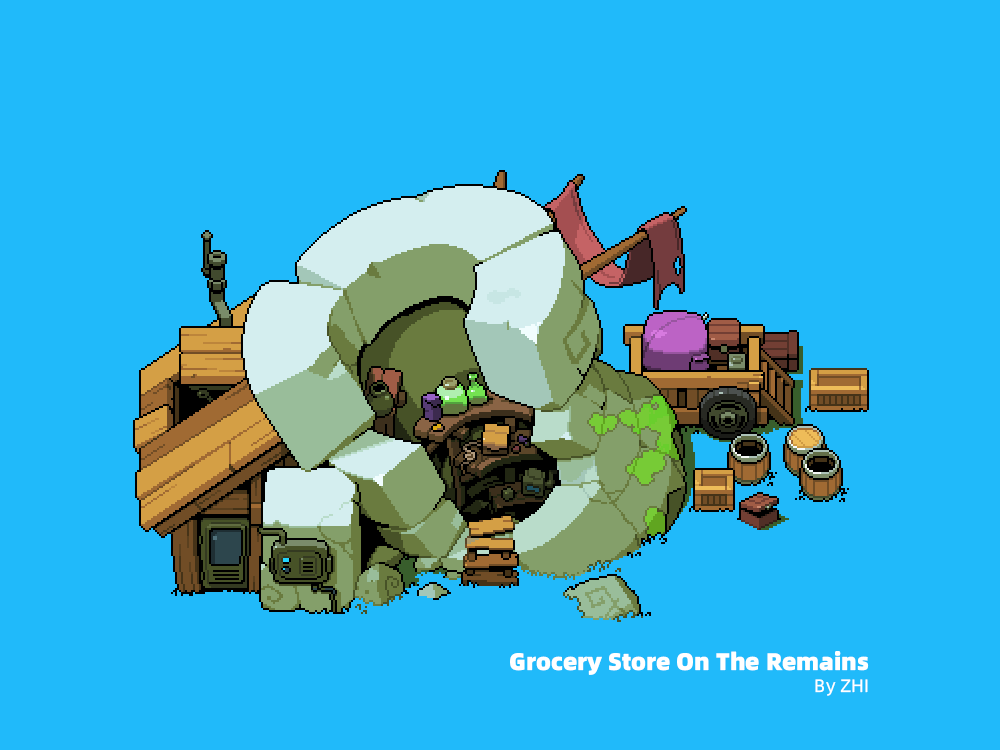 ZHI_Pixel's tweet image. This is the best building I completed this year.😗😗😗 #pixelart  #ドット絵  #gamedev