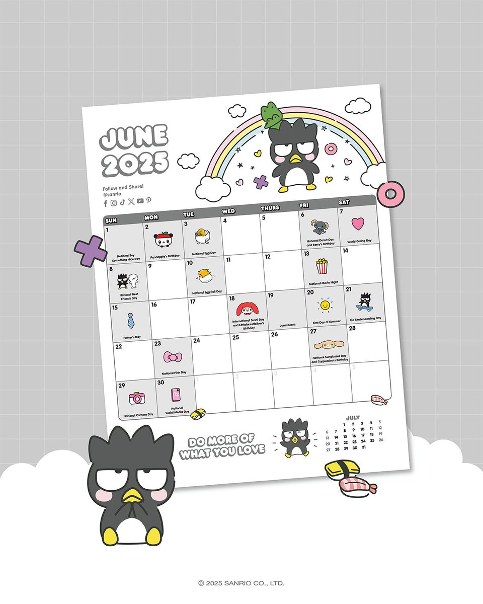 Do more of what you love 🖤 Start fresh this month with Badtz-maru 🗓 Download your free monthly calendar now: bit.ly/43F4x0N