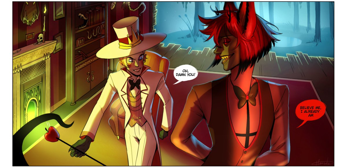4lienbrainrot's tweet photo. (10/10)
Awe look at them, growing curious of each other.
This comic is done but oh believe me, if season 2 hooks me, there'll be more to come!

They still obviously don't trust each other, 
but at least they managed to talk without too many insults so hey, baby steps
#radioapple https://t.co/QuSjPSMABz