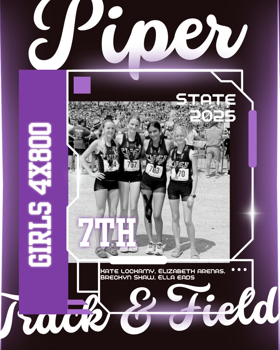 The girl’s 4x800m relay team broke their school record once again running a 9:49.82 on their way to a state medal and a 7th place finish. Congratulations Kate Lockamy, Elizabeth Arenas, Breckyn Shaw, Ella Eads