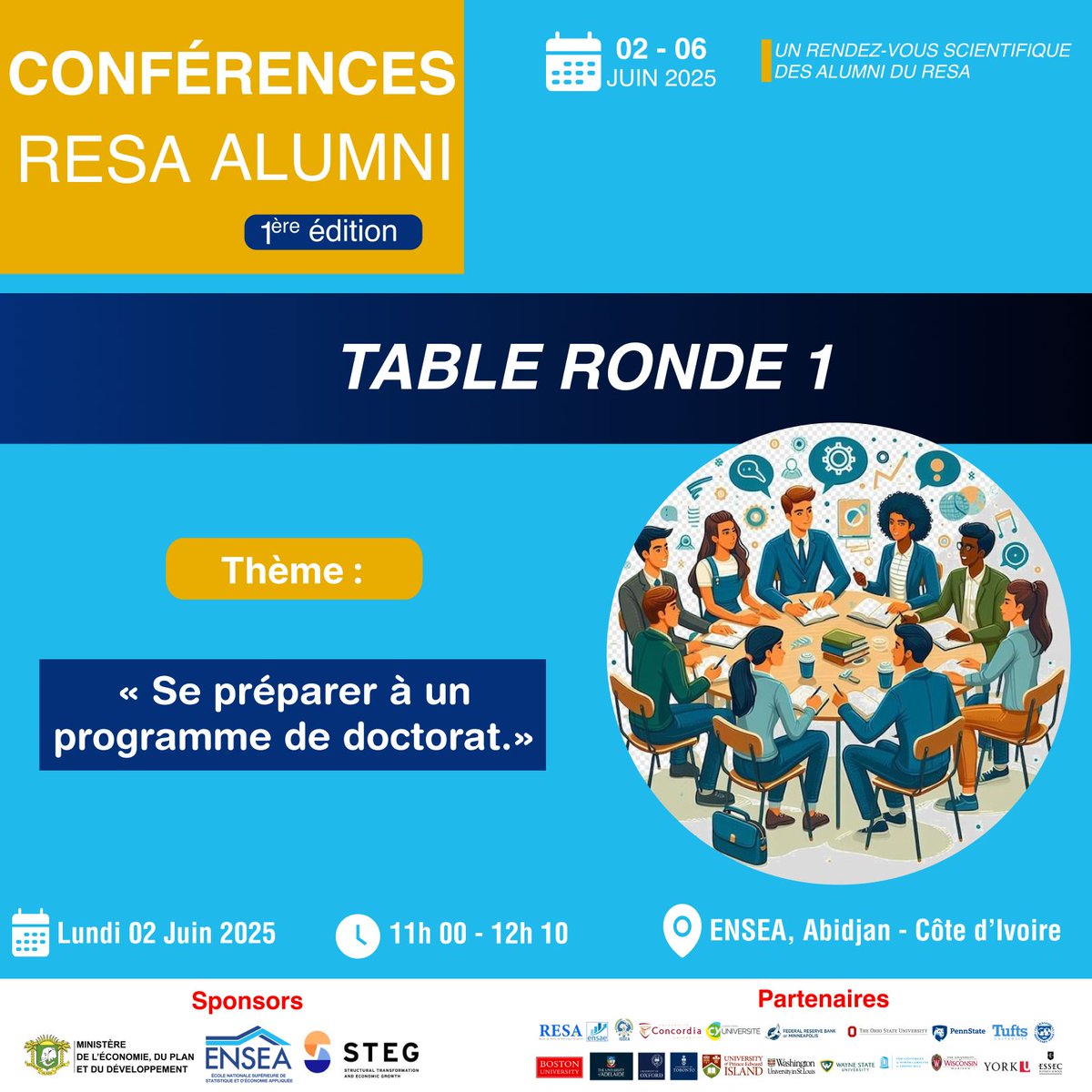 ENSEA d'Abidjan Officiel (@enseao) on Twitter photo #ConférencesRESA_ALUMNI
Dans quelques heures s'ouvrent la 1ère édition des Conférences RESA ALUMNI, le lundi 02 juin 2025 à l'<a href="/EnseaO/">ENSEA d'Abidjan Officiel</a> 🇨🇮.
#Découvrez le programme du jour 1
<a href="/the_ACEProject/">Africa Higher Ed. Centers of Excellence-ACE Impact</a> , <a href="/ESAfricaRegion/">Econometric Society Africa Region</a> , <a href="/aristide_eh/">Aristide Houndetoungan</a> ,
<a href="/ENSAE_DK/">ENSAE</a> , <a href="/AAU_67/">Association of African Universities</a> #ConférencesRESA_ALUMNI
Dans quelques heures s'ouvrent la 1ère édition des Conférences RESA ALUMNI, le lundi 02 juin 2025 à l'<a href="/EnseaO/">ENSEA d'Abidjan Officiel</a> 🇨🇮.
#Découvrez le programme du jour 1
<a href="/the_ACEProject/">Africa Higher Ed. Centers of Excellence-ACE Impact</a> , <a href="/ESAfricaRegion/">Econometric Society Africa Region</a> , <a href="/aristide_eh/">Aristide Houndetoungan</a> ,
<a href="/ENSAE_DK/">ENSAE</a> , <a href="/AAU_67/">Association of African Universities</a>