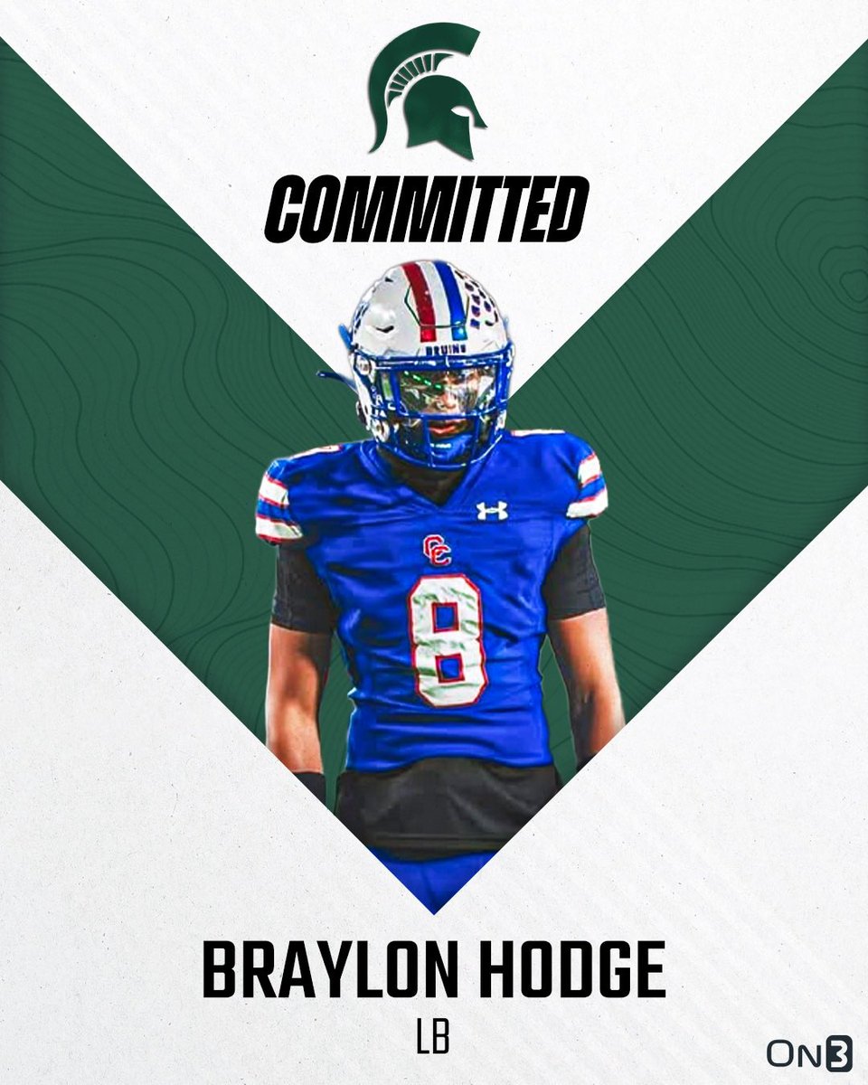 SpartanMag.com (@thespartanmag) on Twitter photo BREAKING: Michigan State lands Colorado LB Braylon Hodge (<a href="/BraylonHodge/">Braylon Hodge</a>)ā¦
Hodge was scheduled to take official visits to Utah, Iowa, and Minnesota but has closed down his recruitment after the weekend visit in East Lansing.
(FREE): on3.com/teams/michigan⦠BREAKING: Michigan State lands Colorado LB Braylon Hodge (<a href="/BraylonHodge/">Braylon Hodge</a>)ā¦
Hodge was scheduled to take official visits to Utah, Iowa, and Minnesota but has closed down his recruitment after the weekend visit in East Lansing.
(FREE): on3.com/teams/michiganā¦