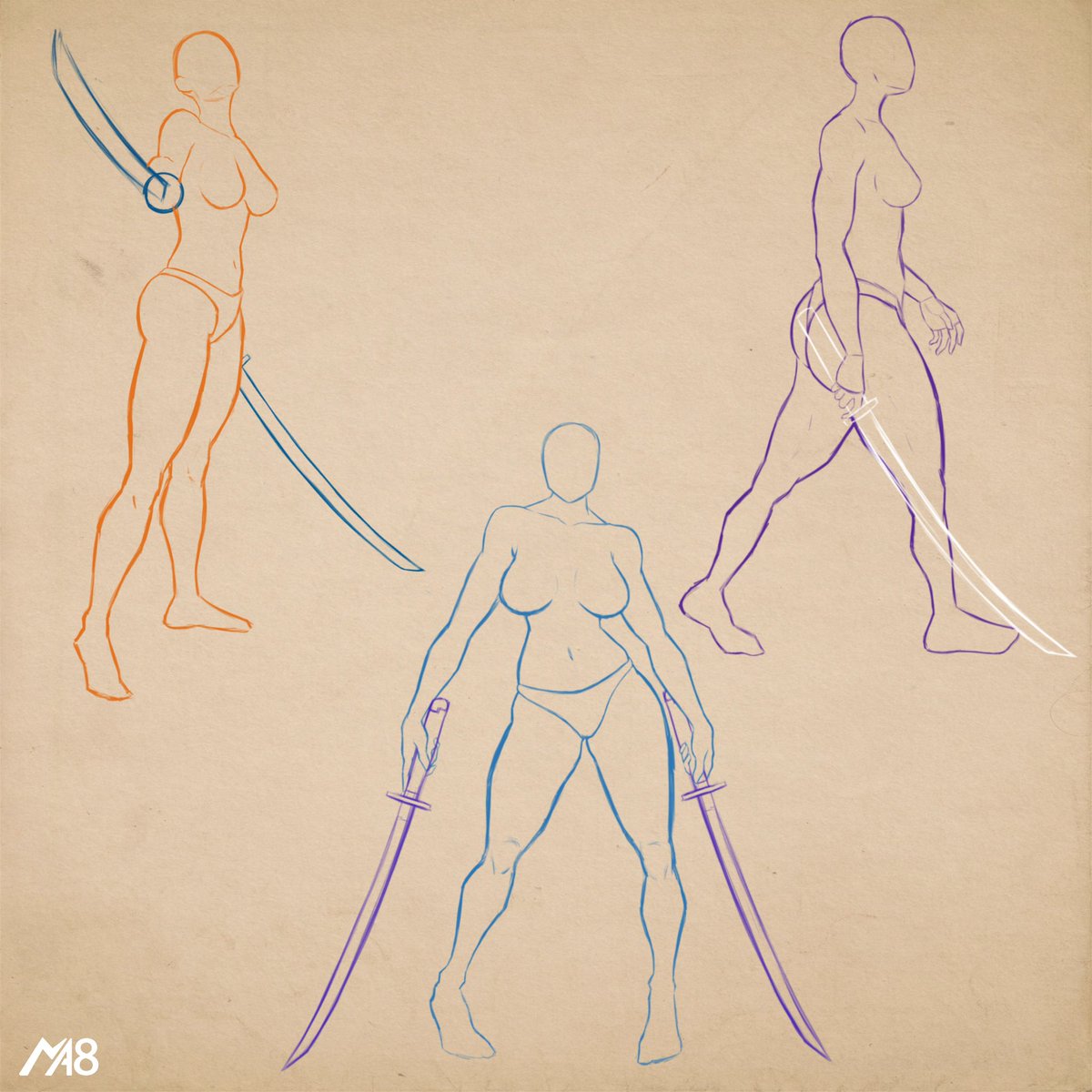 Female samurai sketches 
Ref used: <a href="/theposearchives/">The Pose Archives ⚔️</a> 
#anatomy #samurai #artistsontwitter