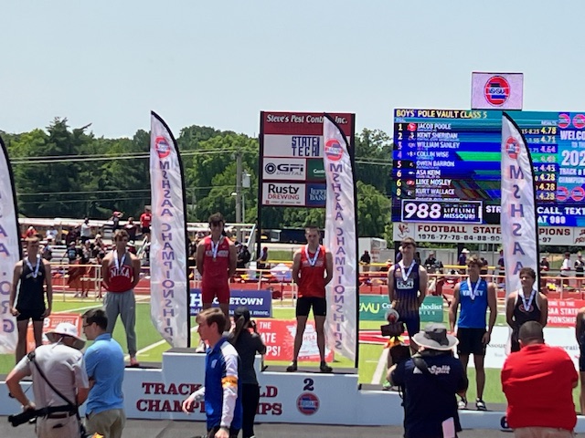 YESSIR!!! Congrats to Kent on earning Class 5 All State by finishing 2nd in the the Boys Pole Vault!! Great Job Kent!!!