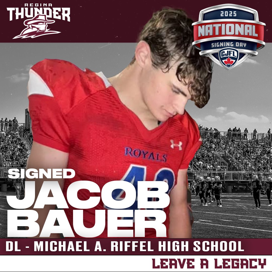 reginathunder's tweet image. BOW DOWN!!!
Riffel Royal DL Jacob Bauer has signed with the Thunder!
#LeaveALegacy #TogetherWeRoll
#CJFLSigningDay
