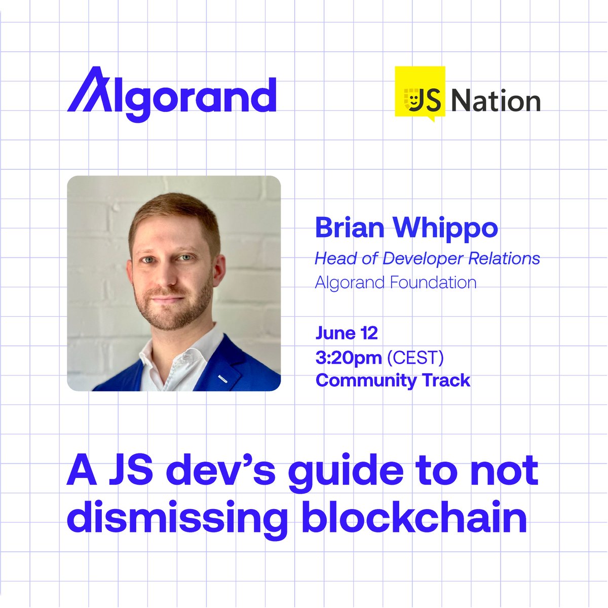 algodevs's tweet image. Head of Developer Relations, @SilentRhetoric, will be speaking at @thejsnation on June 12.

His talk, ‘A JS dev&apos;s guide to not dismissing blockchain’, will show Web2 developers why blockchain, and especially Algorand, is worth their attention.