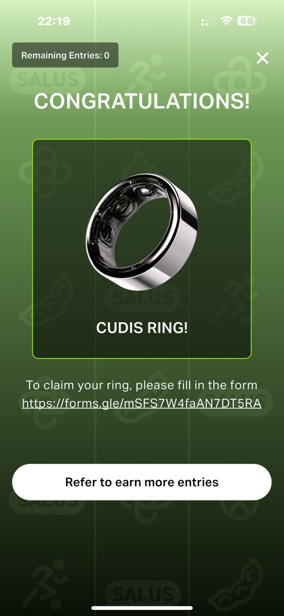 sammy_odus's tweet photo. Just won a free CUDIS RING through the daily raffle entries in CUDIS app!!! 
 @CudisWellness  Thank you for the amazing gift 🕺🍻 🥰 https://t.co/EGFubw24yT