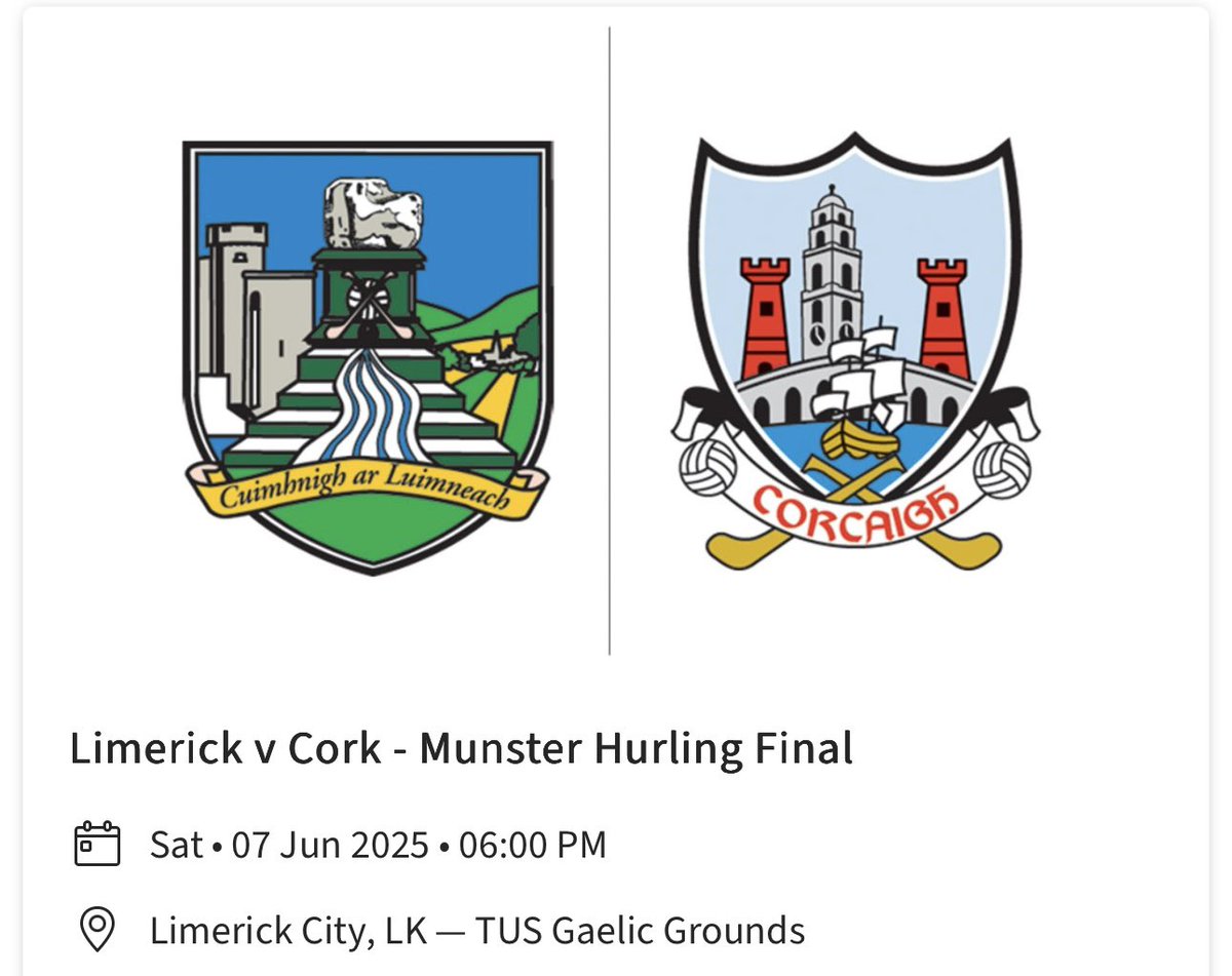 SimplySuits's tweet image. The Munster Hurling Final  is a special day in the Irish sporting calendar. 

We have a pair of Tickets to giveaway for this mouthwatering clash and a meal in Limerick before the game. 

Comment “ Simply Suits” and retweet this post. 

Winner will be announced Thursday at 8pm.