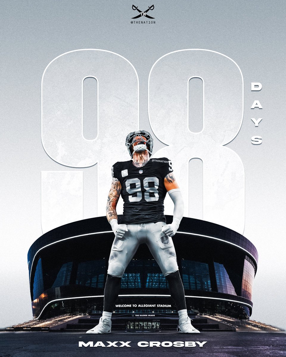 THE NATION (@thenat1on_) on Twitter photo There’s no better #98 to ever strap on the Silver & Black. 98 days remain til Week 1
<a href="/CrosbyMaxx/">Maxx Crosby</a> There’s no better #98 to ever strap on the Silver & Black. 98 days remain til Week 1
<a href="/CrosbyMaxx/">Maxx Crosby</a>