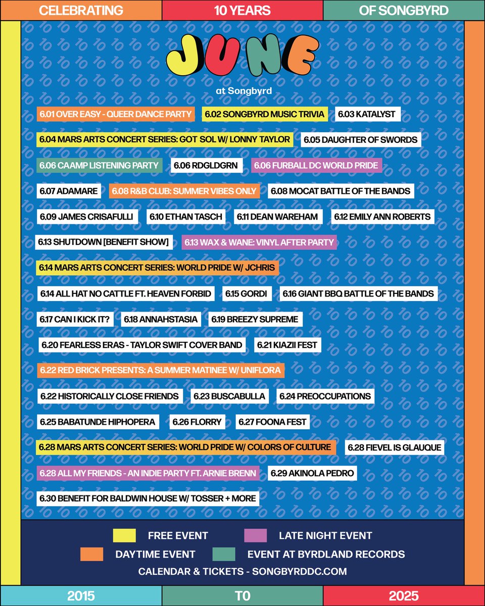 June at The Byrd ☀️🐞🪴 Full calendar with tix links &gt; songbyrddc.com/events/