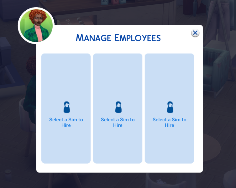 lunar_britney's tweet photo. cool there's a bug where employees in small businesses get wiped after a reload in sims 4 https://t.co/LuZ2SCAxZH