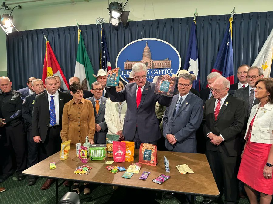 On the left, 2019 <a href="/DanPatrick/">Dan Patrick</a>  gleefully making HB 1325 "the Hemp Bill" a law with <a href="/GregAbbott_TX/">Greg Abbott</a> 

On the right, 2025, shutting down the entire industry and making it illegal after individuals and companies invested billions, ending 55,000 jobs and killing at least 9000 small
