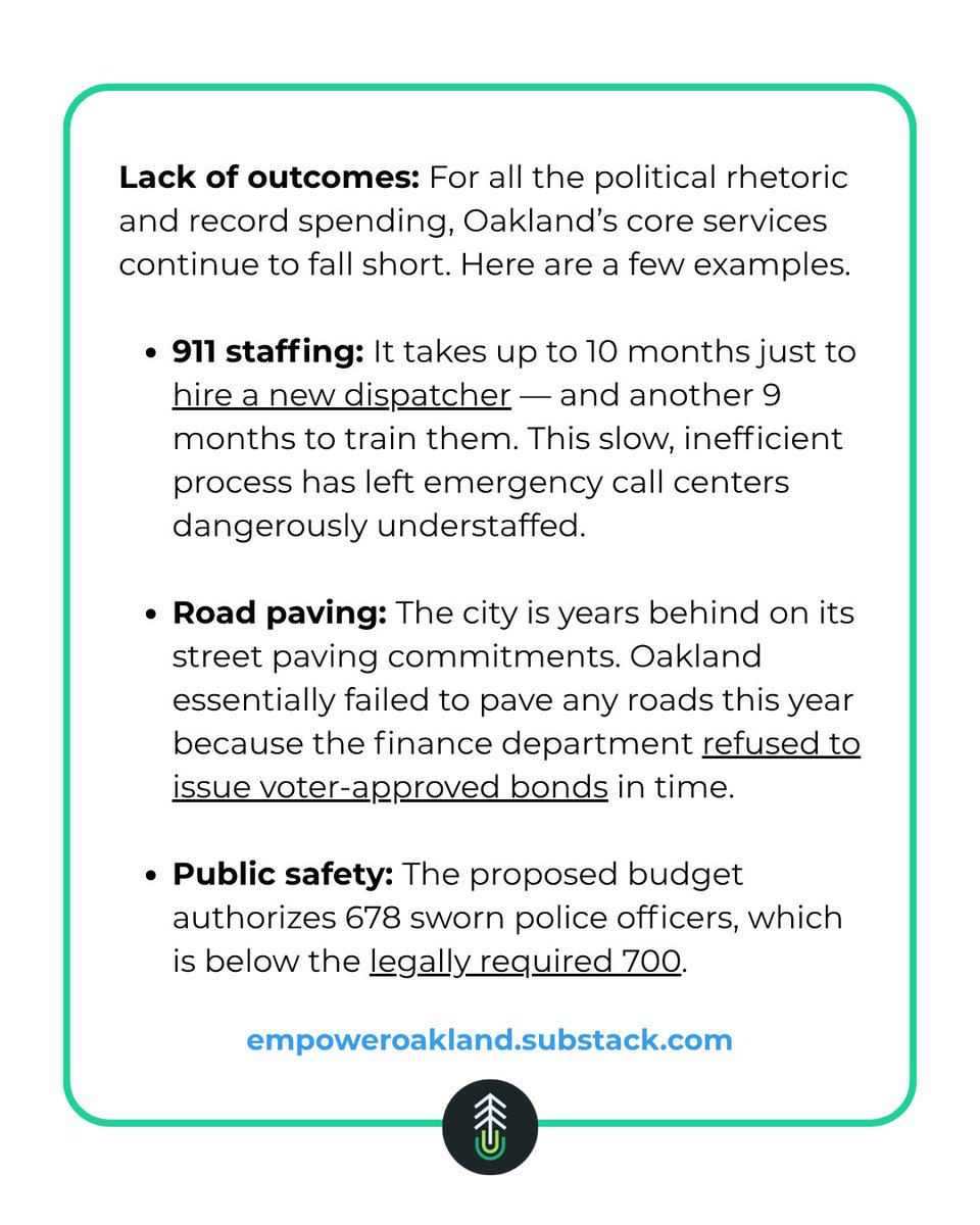Nearly every article about Oakland’s budget crisis assumes the city needs more money. But that’s not necessarily the case. 👀 

Check out our latest newsletter, linked in thread.