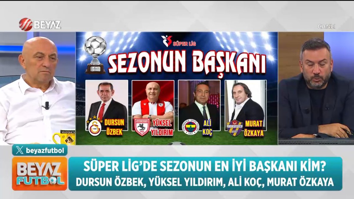 Sezonun başkanı?

Ahmet Çakar: Yüksel Yıldırım

Abdulkerim Durmaz: Yüksel Yıldırım

Sinan Engin: Yüksel Yıldırım

Ertem Şener: Yüksel Yıldırım

#beyazfutbol