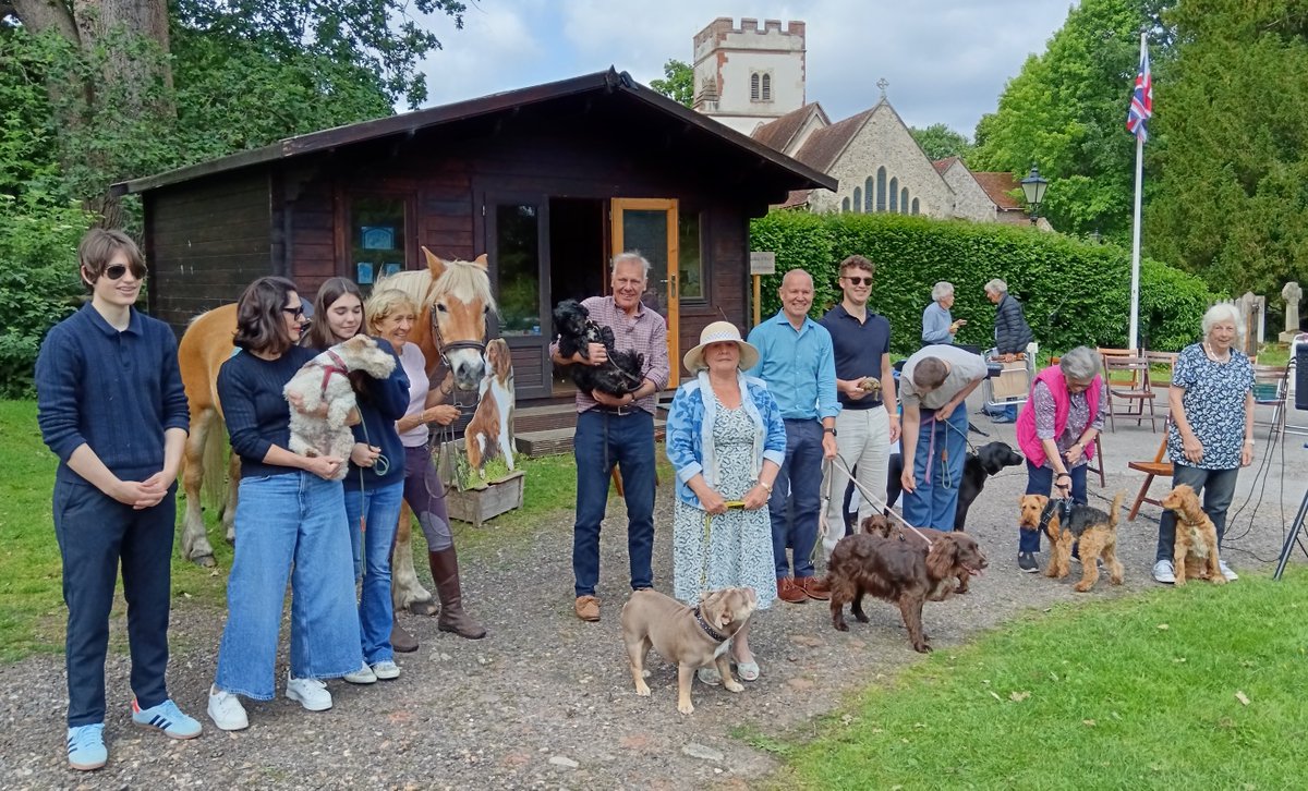 A photo taken at the end of our lovely pet service today. Many dogs, a horse and a tortoise, as well as fine weather enabling us to enjoy the service out of doors.