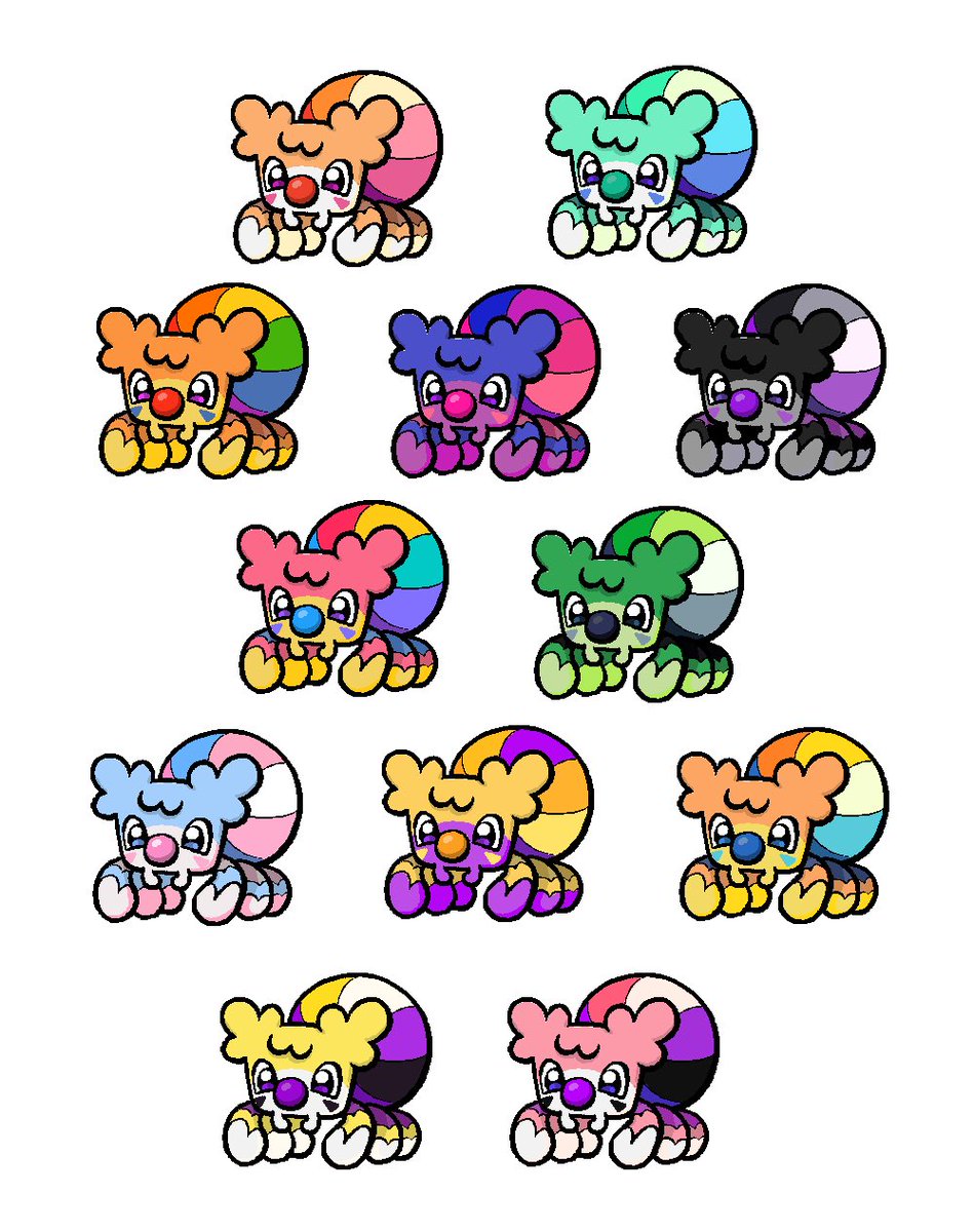 happy pride! collect my queerbounces. recolors made with beastieball teambuilder.