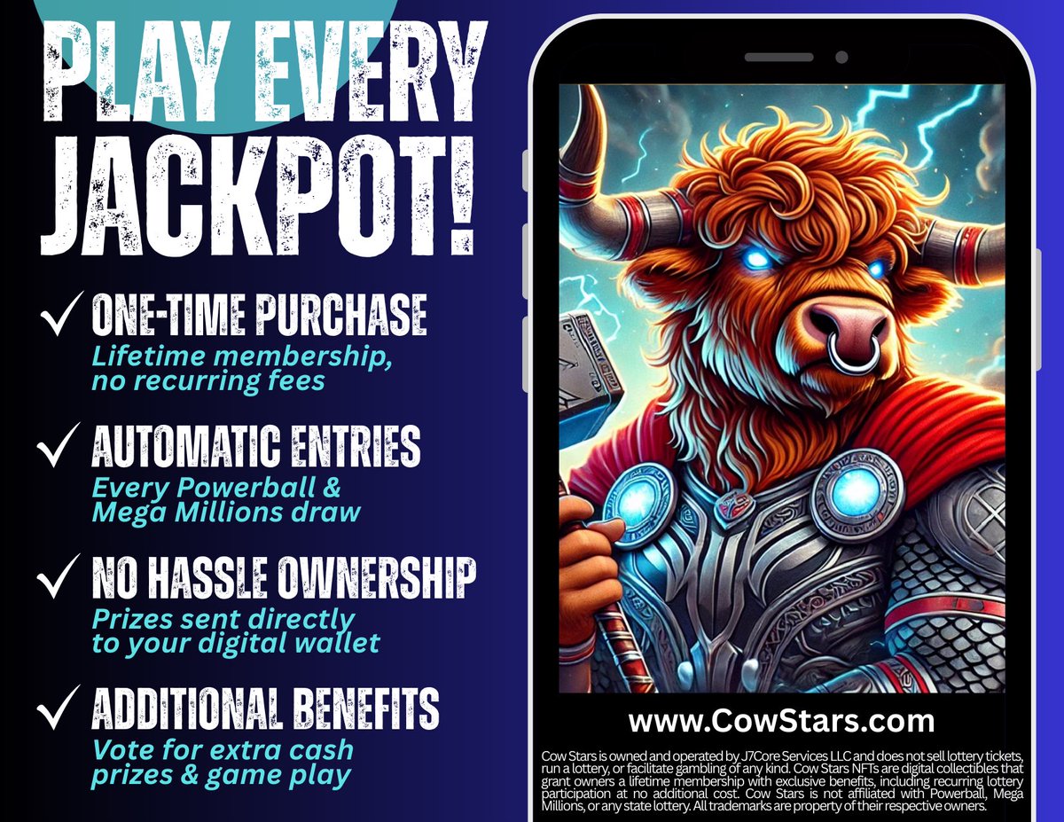 JUNE IS GOING TO BE AWESOME! 👏

Holders voted to play EVERY:

🍀 Mega Millions Lottery drawing
🍀 Powerball Lottery drawing
🍀 Lotto Texas drawing
🍀 Texas 2-Step drawing

That’s 43 lottery chances! ($102 value)

It’s good to be a Cow Stars holder! 😎