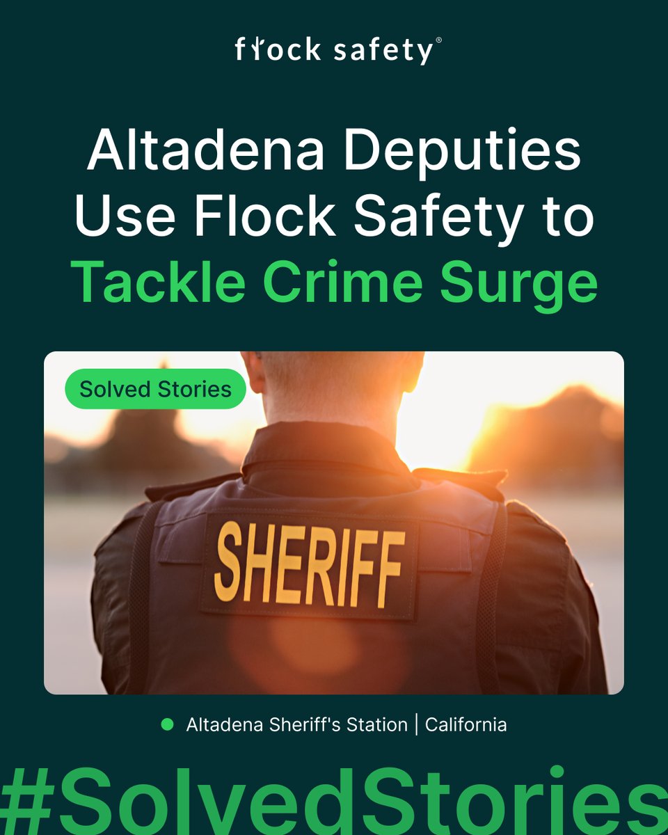Flock Safety (@flock_safety) on Twitter photo “Our goal is to protect the community, and these systems allow us to respond faster and with better information when crimes occur.” Captain Ethan Marquez, Altadena Sheriff’s Station <a href="/LASDHQ/">LA County Sheriffs</a>
bit.ly/3Fdk2oA “Our goal is to protect the community, and these systems allow us to respond faster and with better information when crimes occur.” Captain Ethan Marquez, Altadena Sheriff’s Station <a href="/LASDHQ/">LA County Sheriffs</a>
bit.ly/3Fdk2oA