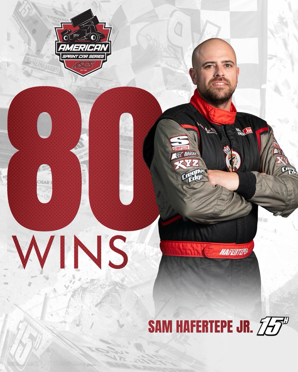 .@SamHafertepeJr's 80th career American Sprint Car Series Feature win last night at @RaceDCRP gives him sole ownership of second on the all-time wins list.

Only 48 separates he and his ASCS hero, Gary Wright (128 wins) at #1 on the list.