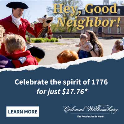 FYI - Good Neighbor Passes (Colonial Williamsburg) are on SALE for $17.76 

For the entire month of June you can get your Good Neighbor Pass to Colonial Williamsburg for only $17.76 (kids ages 6-12 are $10).  
More Info: williamsburgfamilies.com/events/after-h…