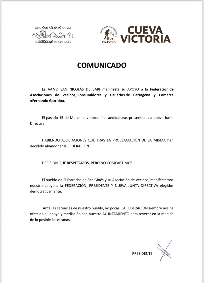👉La FAVCAC  ha recibido hoy este comunicado de la AVV San Nicolás de Bari. Ha sido algo espontáneo que hemos recibido como un soplo de aire fresco. 
👉Agradecemos vuestro apoyo pero la FAVCAC  sois las asociaciones que seguís a nuestro lado
#juntossumamosmás
#ComsrcaDeCartagena