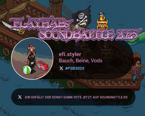 playHabFM's tweet photo. Willst du efi.styler als glorreichen Sieger der Meere feiern? 
Dann gib ihm deine Stimme auf https://t.co/lPU35j7FoP und lenke das Schicksal!
#PSB25 #Soundbattle #playHab #Habbo @Habbo https://t.co/pj7uDqkMm7