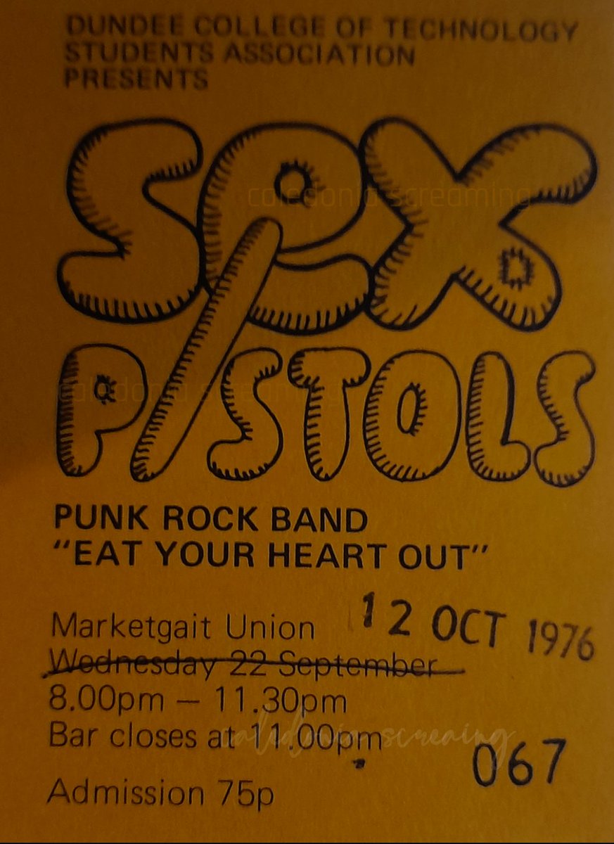 Sex Pistols unseen. Alternative Dundee ticket for a gig which was later rescheduled. Unseen for nearly 50 years. After my book on Scotland's earliest punk days expanded from 3 weeks to a year I was making final touches when this fell onto my lap in its last week.  #sexpistols