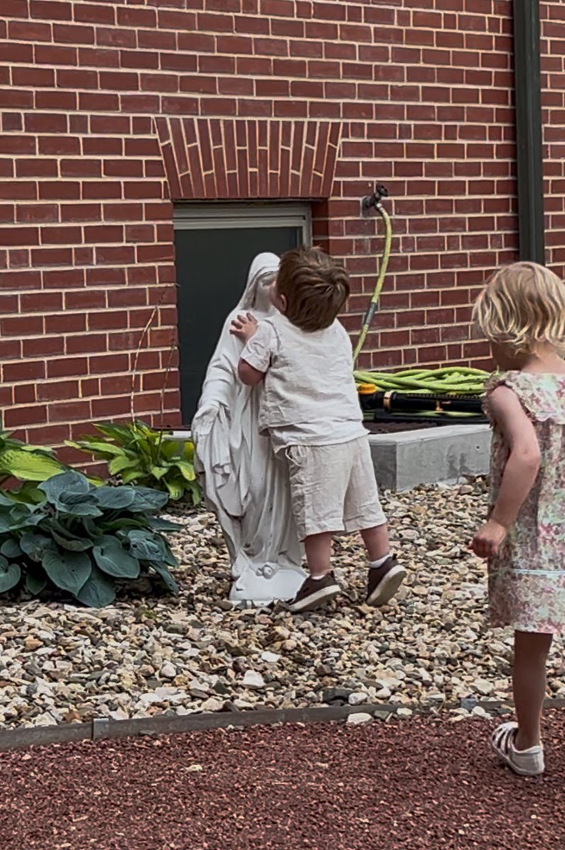Some unprompted veneration from Francis. We’ve never taught him to “kiss statues” but for some reason he feels compelled to kiss statues of the Blessed Virgin Mary when he sees them.