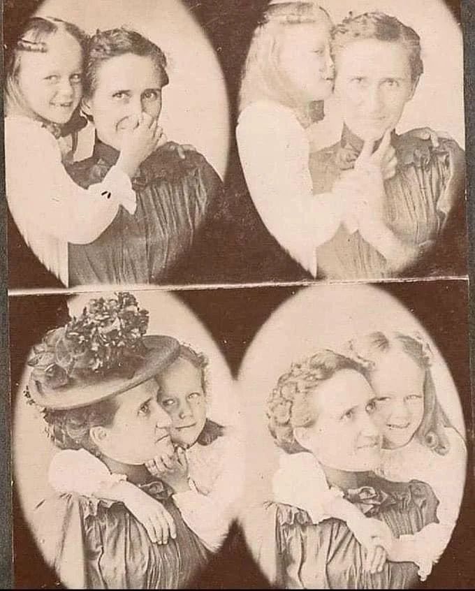 A mother and daughter hamming it up for the camera, ca 1900.