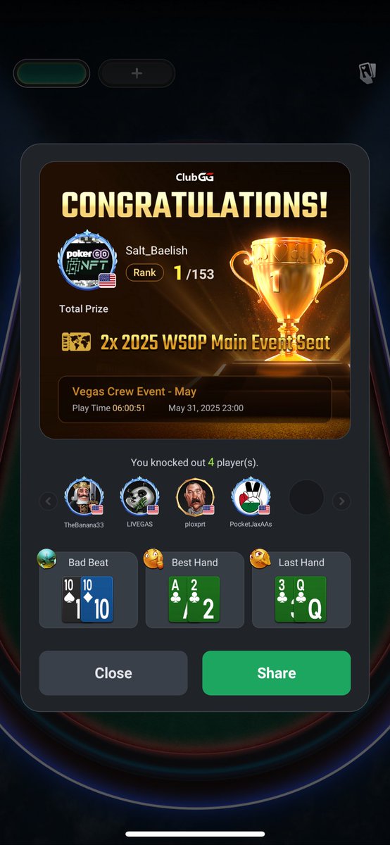 I am inevitable. 

WSOP Main Event round three and this time we make history baby lfg!!! 

🛳️