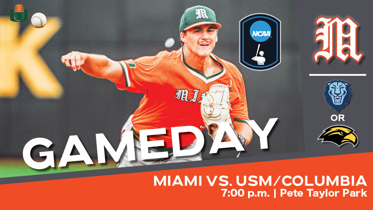 WVUM Sports (@wvumsports) on Twitter photo Miami has an opportunity to finish off the Hattiesburg Regional and go to its 1st super regional since '16!
โพ: <a href="/CanesBaseball/">Miami Hurricanes Baseball</a> vs. <a href="/SouthernMissBSB/">Southern Miss Baseball</a> OR <a href="/CULionsBaseball/">Columbia Baseball</a>
๐๏ธ: Pete Taylor Park
โฐ: 7:00 p.m.
๐๏ธ: <a href="/maxkeller615/">Max Keller</a> & <a href="/lmooch33/">Luca Mucciardi</a>
๐ป: wvum.org/listen
๐ป: 90.5FM Miami has an opportunity to finish off the Hattiesburg Regional and go to its 1st super regional since '16!
โพ: <a href="/CanesBaseball/">Miami Hurricanes Baseball</a> vs. <a href="/SouthernMissBSB/">Southern Miss Baseball</a> OR <a href="/CULionsBaseball/">Columbia Baseball</a>
๐๏ธ: Pete Taylor Park
โฐ: 7:00 p.m.
๐๏ธ: <a href="/maxkeller615/">Max Keller</a> & <a href="/lmooch33/">Luca Mucciardi</a>
๐ป: wvum.org/listen
๐ป: 90.5FM