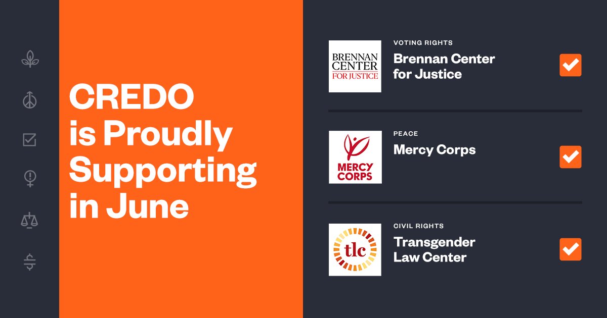 CREDO Mobile (@credomobile) on Twitter photo This June, we are honored to be able to support the <a href="/BrennanCenter/">Brennan Center</a>, <a href="/mercycorps/">Mercy Corps</a> and the <a href="/TransLawCenter/">TransgenderLawCenter</a>. You can vote on the allocation of the donations at credodonations.com This June, we are honored to be able to support the <a href="/BrennanCenter/">Brennan Center</a>, <a href="/mercycorps/">Mercy Corps</a> and the <a href="/TransLawCenter/">TransgenderLawCenter</a>. You can vote on the allocation of the donations at credodonations.com
