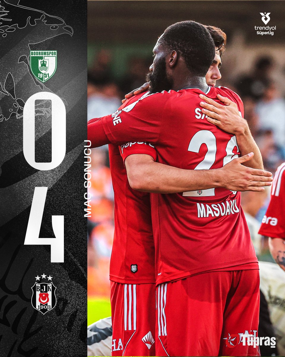 MAÇ SONUCU | Trendyol Süper Lig'in 38. haftasında Sipay Bodrum FK'yı 4-0 mağlup ediyoruz. 💪

⚽ 12’ Mustafa
⚽ 27’ Gedson
⚽ 45+1’ Mustafa
⚽ 71’ Joao Mario

#BDRvBJK [0-4]