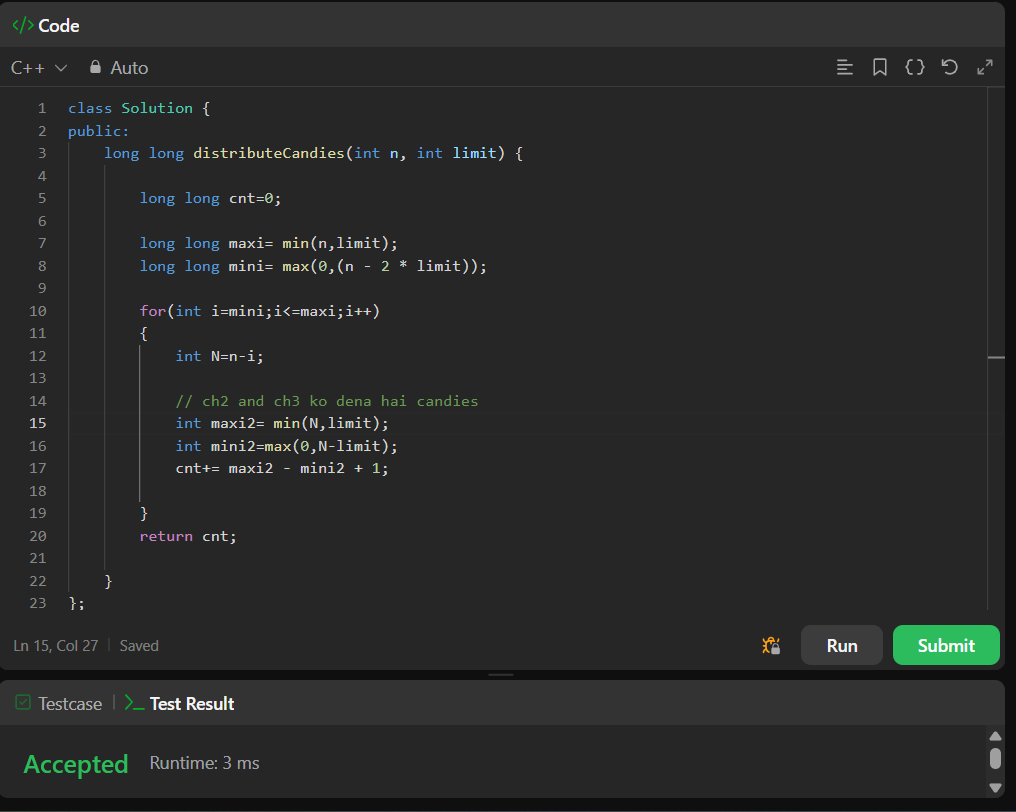 TilluCoder's tweet image. ✅POTD - Distribute Candies Among children-2 
Did 1 also 
Earlier thought it was a Binary search problem but found out no it isn't.
Good Problem- Asked by Amazon and Rubrik 
#LeetCode #Coding  #dsa #buildinpublic
