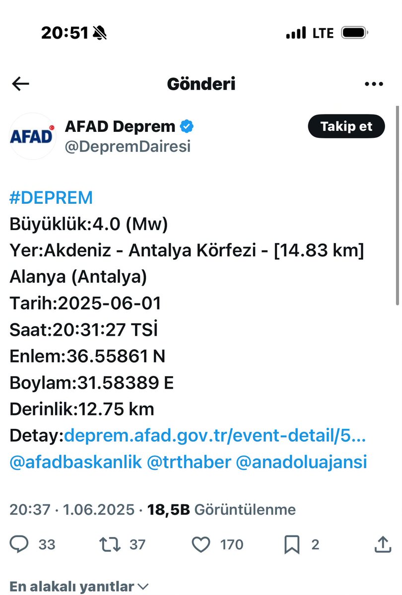 Dr Fatih Ürkmezer (@furkmezer) on Twitter photo İlçemizin Okurcalar mahallesi açıklarında bir deprem meydana gelmiş olup, yapılan ilk tespitlere göre herhangi bir olumsuzluk bulunmamaktadır.
Kamuoyuna saygıyla duyurulur
<a href="/alanya_tc/">Alanya Kaymakamlığı</a> İlçemizin Okurcalar mahallesi açıklarında bir deprem meydana gelmiş olup, yapılan ilk tespitlere göre herhangi bir olumsuzluk bulunmamaktadır.
Kamuoyuna saygıyla duyurulur
<a href="/alanya_tc/">Alanya Kaymakamlığı</a>