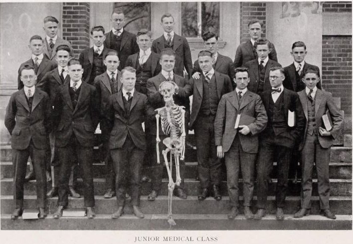 CaptLowry's tweet image. The University of Mississippi - Junior Medical Class of 1917
And their "special" student, young Dr. Bones in the front row, center!
Oh, those Wild and Wacky young Doctors! The old, Ole Miss annuals are a HOOT!