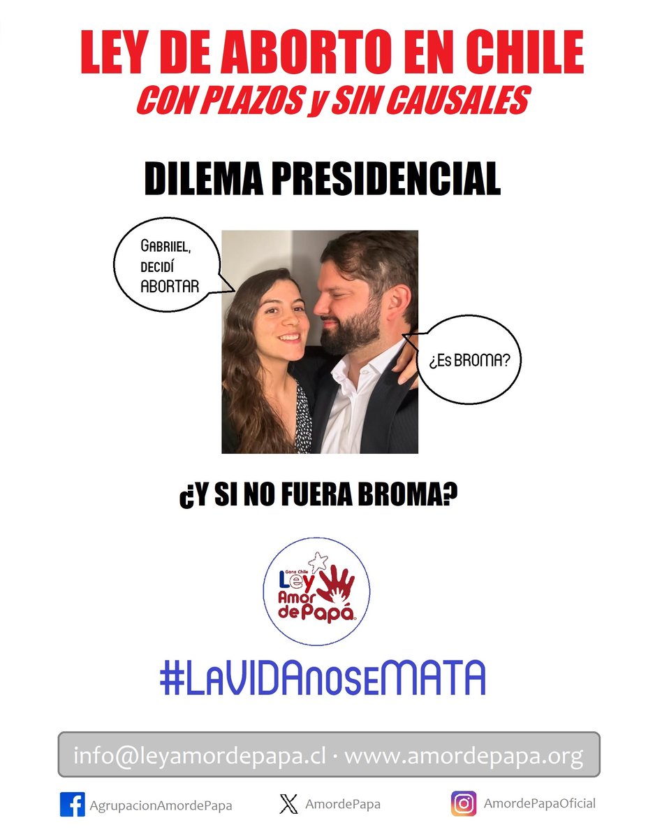 Amor de Papá (@amordepapa) on Twitter photo Usted, ¿qué opina de este dilema presidencial?
BORIC: "No hay negarle el derecho a las mujeres a decidir"
#aborto #abortoenchile #abortolibre #lavidanosemata
<a href="/diputadosudi/">Diputados UDI</a>
<a href="/GmoRamirez/">Guille Ramírez</a>
<a href="/nngg_udi/">Nuevas Generaciones UDI</a>
<a href="/monicazalaquett/">Mónica Zalaquett S.</a>
<a href="/jacoloma/">Juan Antonio Coloma</a>
<a href="/tv_mauricio/">Mauricio Bustamante</a> Usted, ¿qué opina de este dilema presidencial?
BORIC: "No hay negarle el derecho a las mujeres a decidir"
#aborto #abortoenchile #abortolibre #lavidanosemata
<a href="/diputadosudi/">Diputados UDI</a>
<a href="/GmoRamirez/">Guille Ramírez</a>
<a href="/nngg_udi/">Nuevas Generaciones UDI</a>
<a href="/monicazalaquett/">Mónica Zalaquett S.</a>
<a href="/jacoloma/">Juan Antonio Coloma</a>
<a href="/tv_mauricio/">Mauricio Bustamante</a>