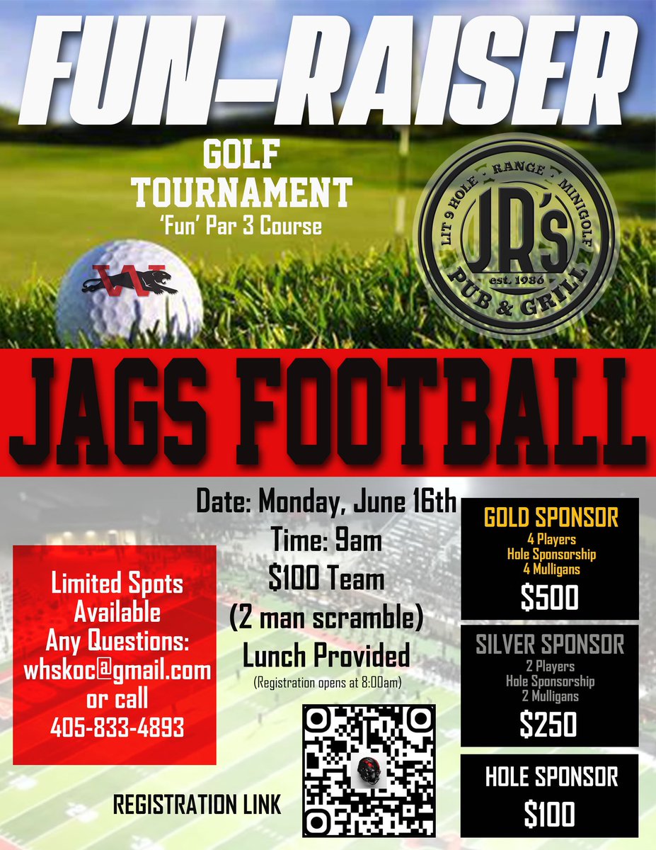🚨🚨GOLF TOURNEY TIME🚨🚨
Come have some fun!
Par 3 
2 Person Teams 
9 Holes
Support the program and have some FUN! 

Limited spots left!