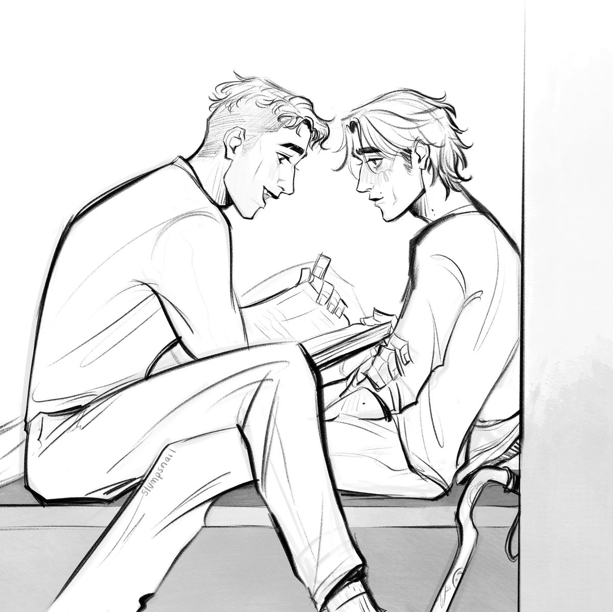 Happy pride month everyone 🌈 here’s a sketch of my favorite yearners 🤲 they’re studying in the back of the library and Viktor is definitely paying attention