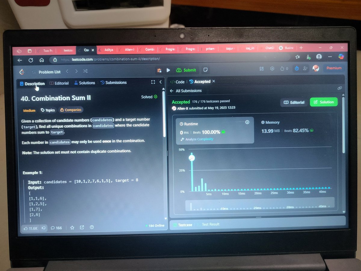 M56957992Pritam's tweet image. #Day_0 of #100_days_of_code 
01 / 06 / 2025, Sunday

Solved : backtracking
39.  Combination Sum
40. Combination Sum II
