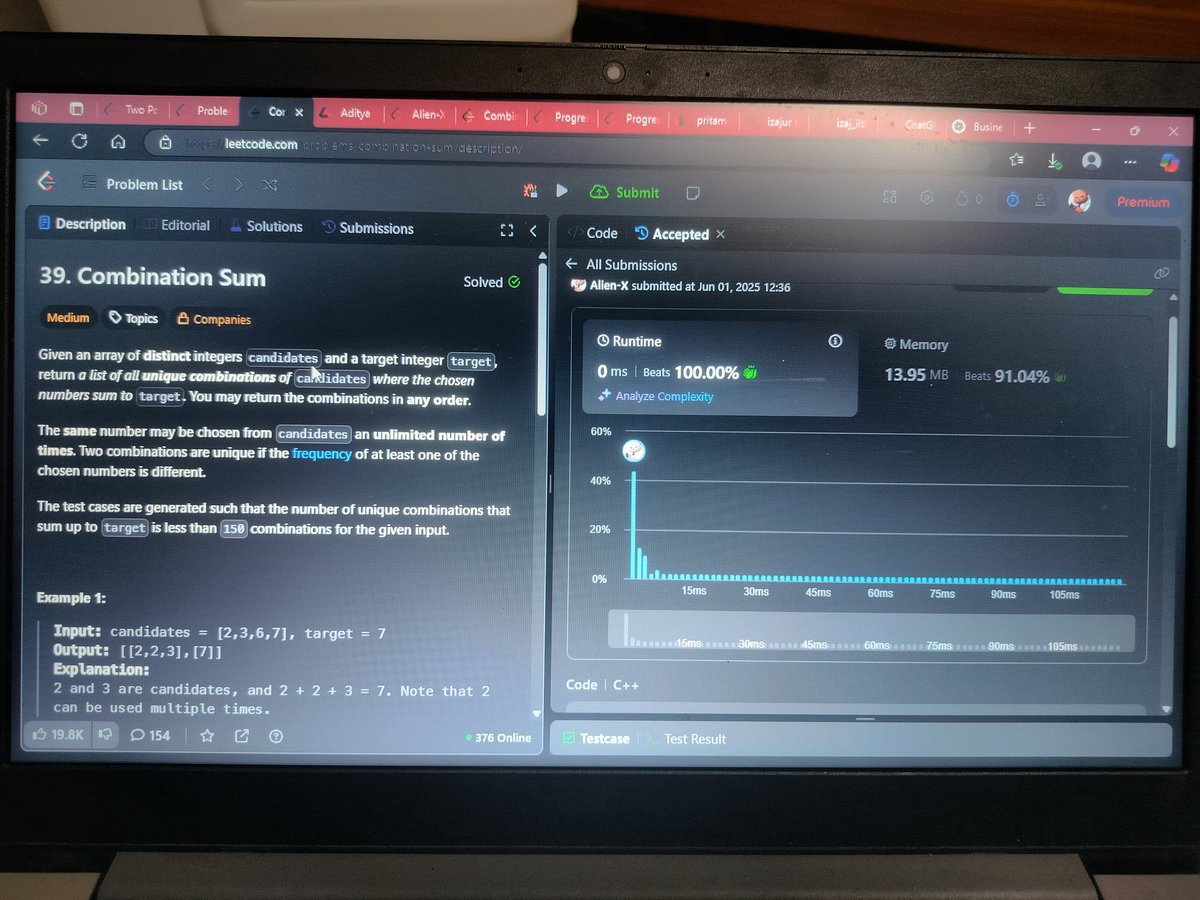 M56957992Pritam's tweet image. #Day_0 of #100_days_of_code 
01 / 06 / 2025, Sunday

Solved : backtracking
39.  Combination Sum
40. Combination Sum II